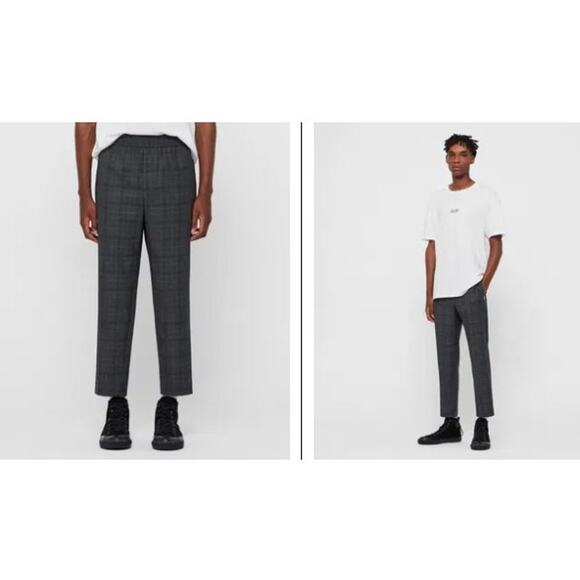 AllSaints Men's Agar Trouser Pants Size 28‎ Black Grey Wool Blend - Picture 1 of 11